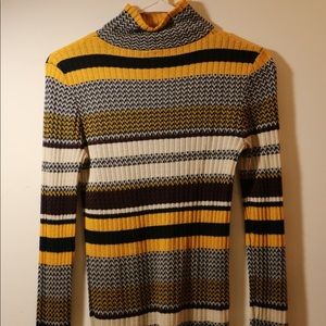 Striped yellow and burgundy turtle neck